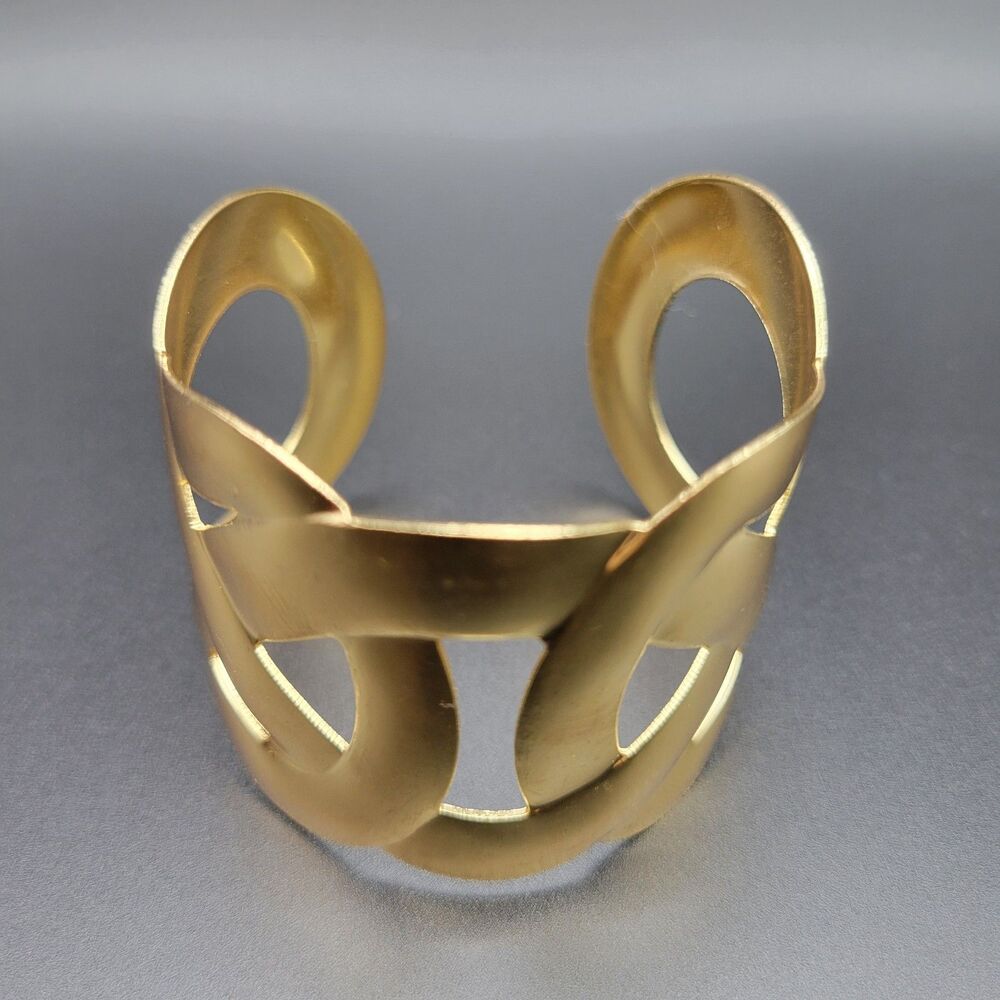 Zara OS Gold Knot Wide Cuff Women Yellow Gold Plated Stainless Steel Bold